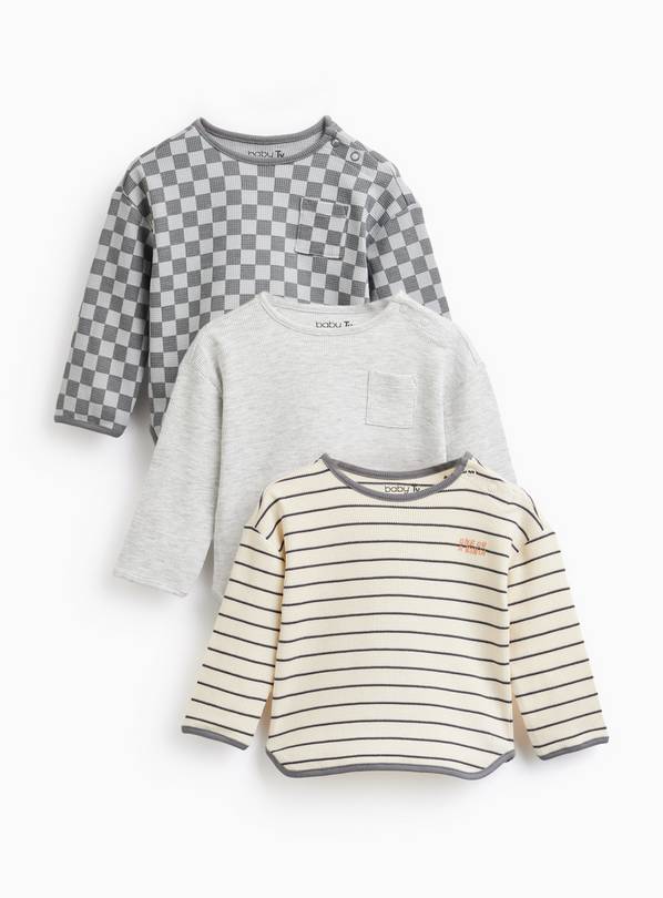 Assorted Grey Long Sleeve Tops 3 Pack 9-12 months